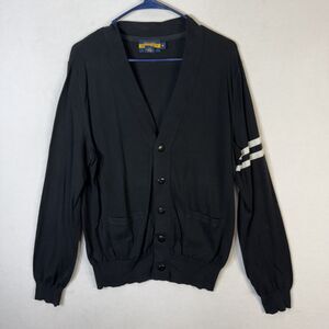 Vintage Ralph Lauren Rugby Men's Black Lightweight Cardigan Sweater Size M